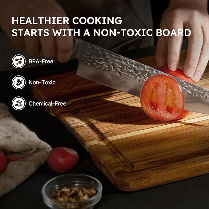 4 Pack Teak Wood Cutting Board Set for Kitchen Heavy Duty Non Toxic Non Slip Solid Thick Wood Haus Chopping Board Extra Large Big Small Meat Best Non Toxic Kitchen Essential House Warming Hostess Gift - Image 7