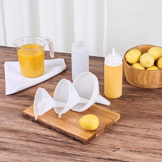 Restaurantware-Met Lux Plastic Funnel Set, 1 Pouring Tool Set - Includes 8,12, and 16-oz Funnel, 3-piece Pouring Tools, Wide Spout, For Transferring Ingredients - Image 6