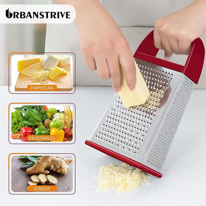 Urbanstrive Cheese Grater With Container, Professional Cheese Grater with Handle, Stainless Steel Graters for Kitchen Handheld, Box Grater with 4 Sides for Vegetables, Ginger, Potatoes (Red) - Image 4