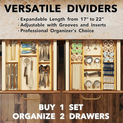 SpaceAid Bamboo Drawer Dividers with Inserts and Labels, Kitchen Adjustable Drawer Organizers, Expandable Organization for Home, Office, Dressers, 7 Dividers with 15 Inserts (17"-22" Natural) - Image 5