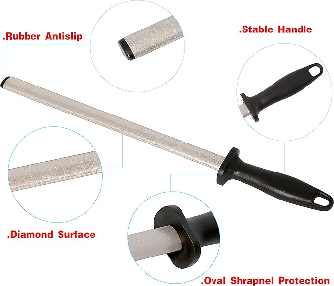Kota Japan 12 in. Diamond Carbon Steel Professional Knife Sharpener Rod | Kitchen, Home or Hunting | Master Chef, Hunter or Home Gourmet Blade Sharpening Rod or Stick - Image 4