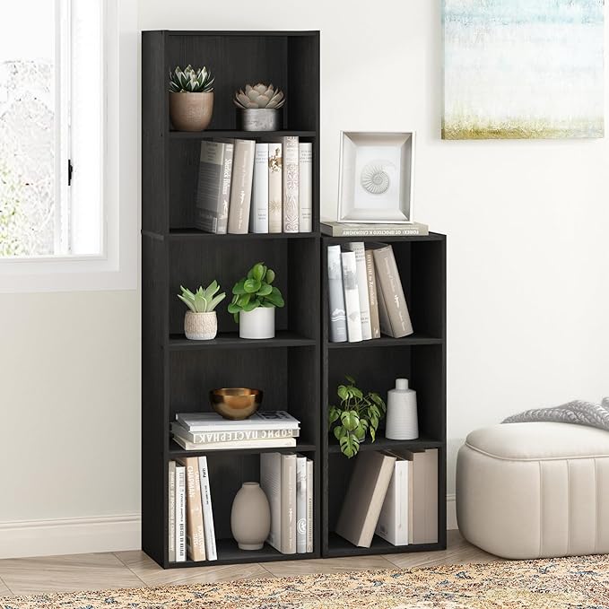 Furinno LUDER Book Shelf, 5-Tier Bookshelf, Bookcase with Open Shelves, 9.4 x 15.8 x 52, Easy Assembly, for Living Room, Bedroom, Home Office, Blackwood - Image 2
