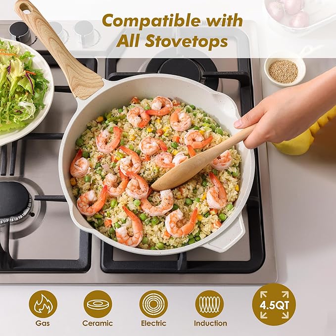 SENSARTE Nonstick Frying Pan Skillet with Lid 3.5/4.5/5QT, Ceramic Saute Pan,Deep Fring Pan Non-toxic Cooking Pot, Stay-cool Handle, Induction Compatible, PFAS Free - Image 4