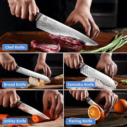 YOTSUBA 5 PCS Kitchen Knife Set, Professional Razor Sharp Japanese Knife Set, High Carbon Stainless Steel Chef Knives With Ergonomic Handle for Meat, Vegetable, Bread & Fruit