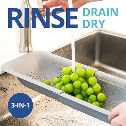 BLUE GINKGO Over the Sink Colander Strainer Basket - Wash Vegetables and Fruits, Drain Cooked Pasta and Dry Dishes - Extendable - New Home Kitchen Essentials (Grey, 1 Pack) - Image 3