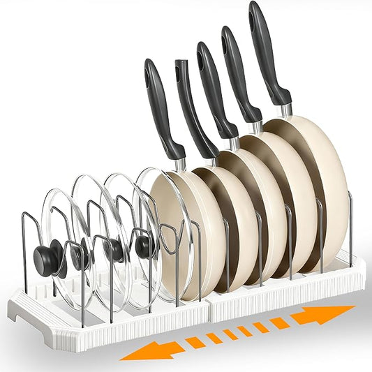 Adjustable Pot Lid Organizer Rack, 9 Compartments Cabinet Storage Holder for Pots, Pans, Lids, Cutting Boards, Bakeware by Hemisol