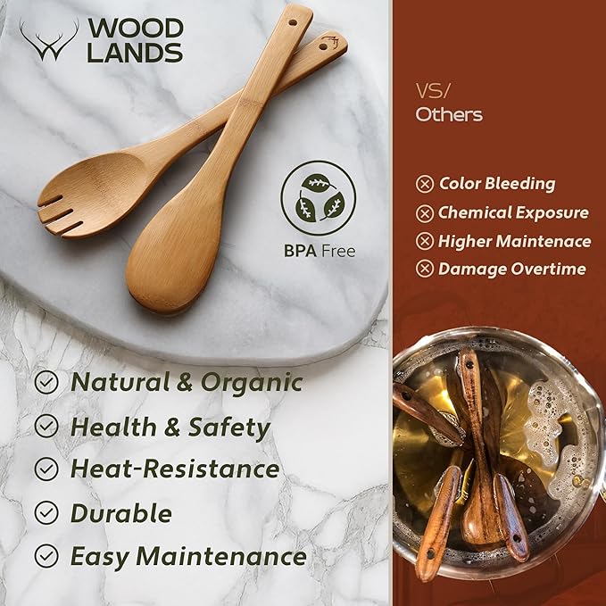 WOODLANDS USA Wooden Spoons for Cooking set of 6 – Premium Wooden Utensil set for everyday use – Versatile Cooking utensils set safe for nonstick pans – Durable wooden spoon kitchen utensils set - Image 7