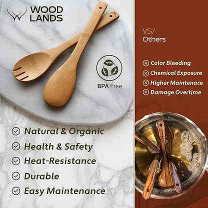 WOODLANDS USA Wooden Spoons for Cooking set of 6 – Premium Wooden Utensil set for everyday use – Versatile Cooking utensils set safe for nonstick pans – Durable wooden spoon kitchen utensils set - Image 7