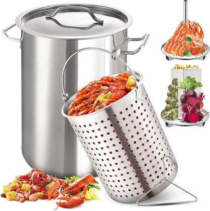 ARC 32QT Stainless Steel Stock pot 6-Piece For Seafood Boil Pot with Basket and Steamer Rack,Cookware for Crawfish Crab Shrimp Lobster Boiling Pot, Turkey Fryer Pot, Tamale Steamer Pot with Strainer by ARCUSA