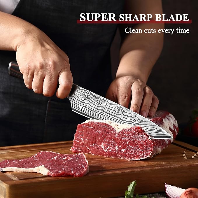 Sunnecko 8 Inch Chef Knife, Professional Japanese Style Kitchen Knife for Meat Vegetable Cutting, Ultra Sharp High Carbon Stainless Steel Blade, Ergonomic Pakkawood Handle & Sheath, Cooking Gift Box