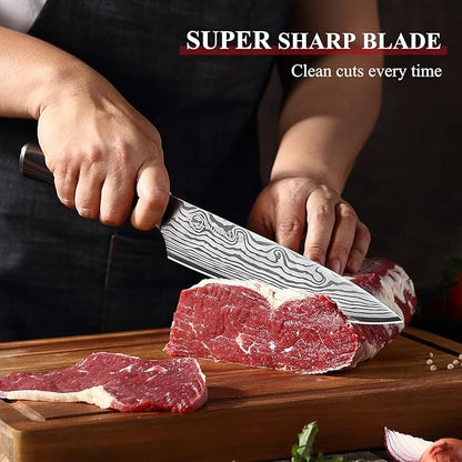 Sunnecko 8 Inch Chef Knife, Professional Japanese Style Kitchen Knife for Meat Vegetable Cutting, Ultra Sharp High Carbon Stainless Steel Blade, Ergonomic Pakkawood Handle & Sheath, Cooking Gift Box