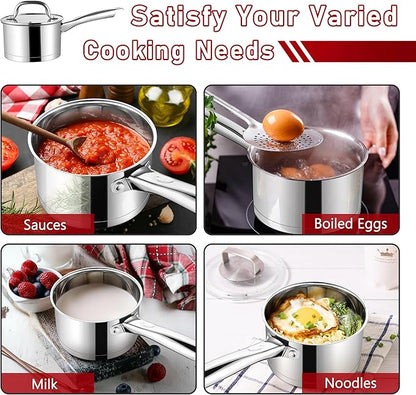 P&P CHEF 1 Quart & 2 Quart Saucepan with Lid Set, Stainless Steel Small Cooking Pot Induction Sauce Pan for Pasta Soup, Ergonomic Handle & Tri-ply Base, Dishwasher Safe, 2 Pan - Image 5