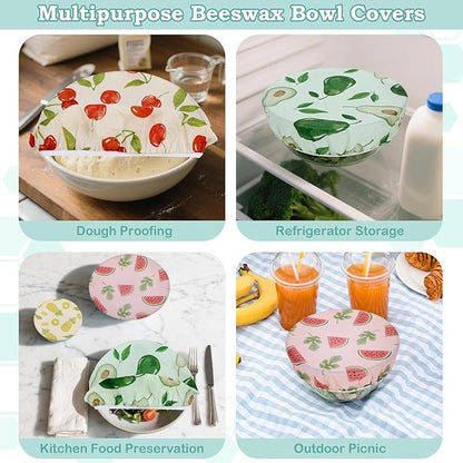 5-Size Reusable Beeswax Bowl Covers for Bread Proofing, Cotton Cloth Flexible Beeswax Wraps for Food Storage(Colored Fruit) - Image 5