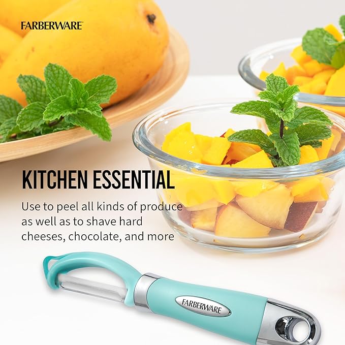 Farberware Pro2 Euro Vegetable Peeler with Ergonomic Handle, Razor-Sharp Stainless Steel Swivel Blade, Dishwasher Safe - Aqua Sky, Peelers for Kitchen Use on Potatoes, Fruits, and More - Image 3