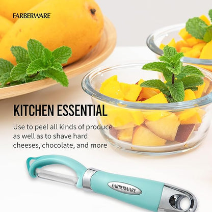 Farberware Pro2 Euro Vegetable Peeler with Ergonomic Handle, Razor-Sharp Stainless Steel Swivel Blade, Dishwasher Safe - Aqua Sky, Peelers for Kitchen Use on Potatoes, Fruits, and More - Image 3