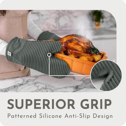 Extra Long Silicone Oven Mitts | Heat Resistant 500°F BPA-Free Food Grade Silicone Kitchen Mittens | 2-Piece Set of Oven Gloves Kitchens - Image 3