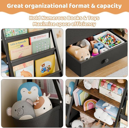 HAVLOTII Kids Bookshelf and Toy Storage - Book Shelf for Kids Rooms, Toddler Bookshelf Baby Bookcase for Nursery, Montessori Toy Organizer