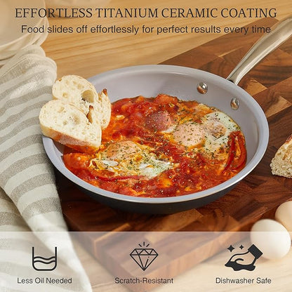 KITEXPERT Non Stick Frying Pans Set, Titanium Ceramic Pan Skillet Set Non Toxic, 8" 9.5" 11" Nonstick Frying Pan, Stainless Steel Handle, Dishwasher & Oven Safe, PFAS & PTFE & PFOA Free, Grey