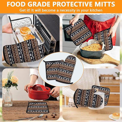 Vintage Rustic Bear Oven Mitts and Pot Holders Sets 4Pcs,Extra Long Oven Gloves Potholder for Kitchen Cooking Baking BBQ 100% Cotton Heat Resistant - Image 7
