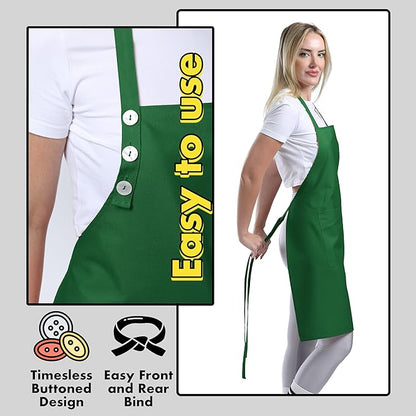 TOSHE Kitchen Apron Waterdrop Resistant Cotton Apron with adjustable Aprons for Women with Pockets 12 Color option Cooking Green Apron (Green) - Image 6