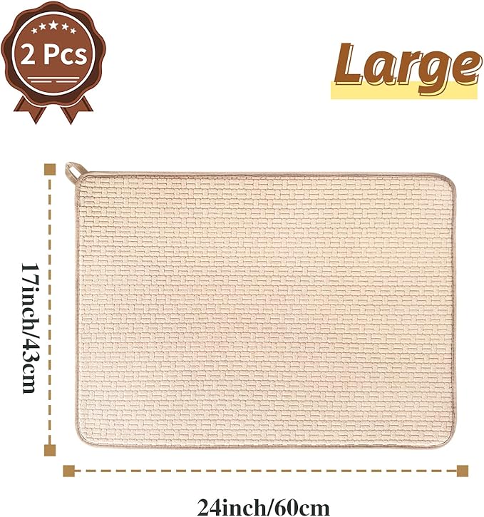 2 Pack XXL Large Microfiber Dish Drying Mat,24*17 inch Absorbent Dish Drainer Kitchen Counter,Dish Drying Pad for Countertops,Sinks,Draining Racks(Beige) - Image 2