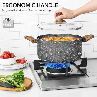 MICHELANGELO 5 Quart Stock Pot with Lid, Nonstick Soup Pot for Cooking, Non Stick Stockpot with Ergonomic Handle, Induction Compatible, Grey Granite - Image 5