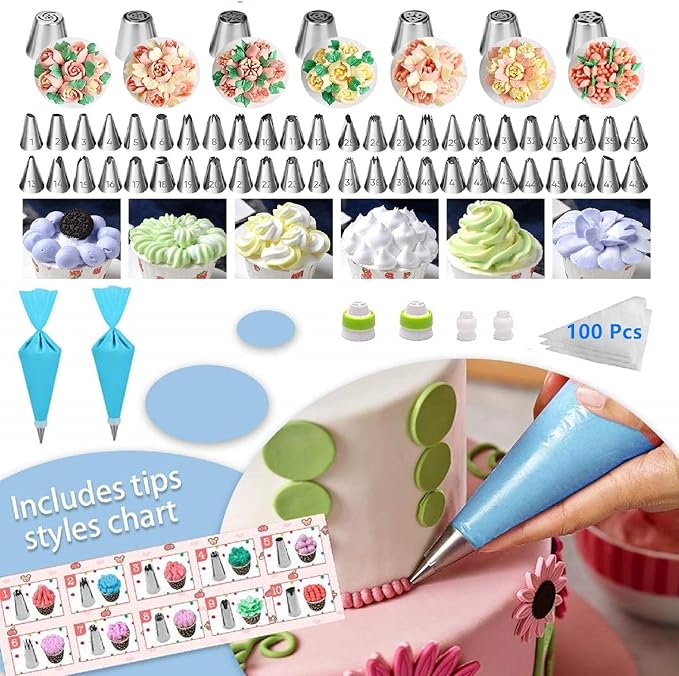 Cake Decorating Supplies,493 PCS Cake Decorating Kit 3 Packs Springform Cake Pans, Cake Rotating Turntable,48 Piping Icing Tips,7 Russian Nozzles, Baking Supplies,Cupcake Decorating Kit, Multicolor - Image 3