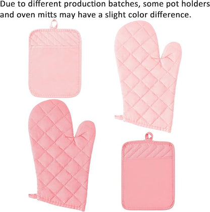 GROBRO7 6Pcs Cotton Oven Mitts and Pot Holders Set Heat Resistant Hot Pads Durable Pocket Pot Holder Machine Washable BBQ Gloves with Hanging Loop for Safe Kitchen Baking Cooking Grilling Pink - Image 7