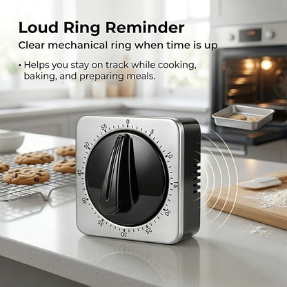 Searon Kitchen Timers for Cooking, Mechanical Wind Up Timer with Loud Ring, Magnetic Back, No Battery Needed, Stainless Steel Countdown Timer for Cooking and Baking - Image 5