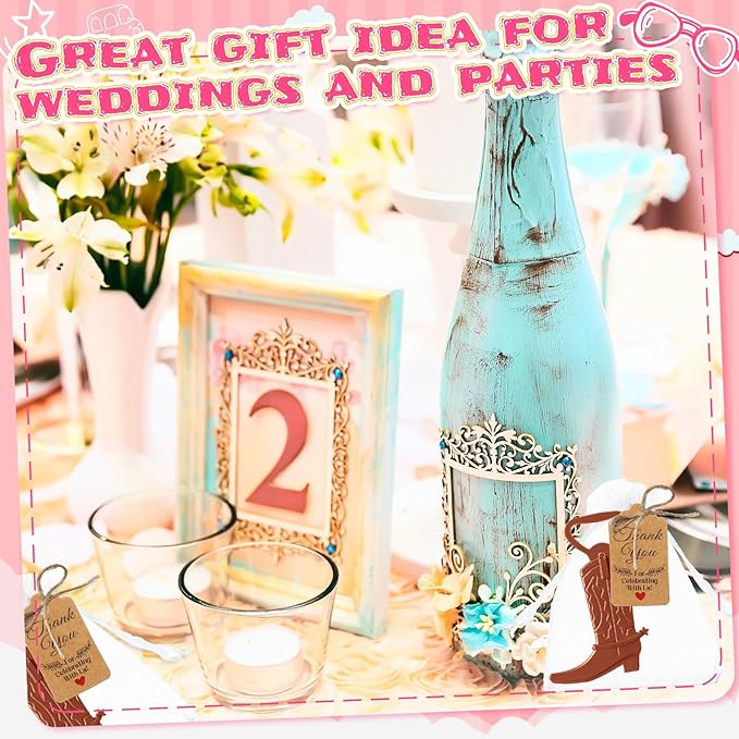 Meanplan 99 Pcs Cowboy Boot Bottle Opener Set Cowgirl Western Derby Wedding Party Favor Includes Cowboy Beer Bottle Opener Organza Bag Thank You Tag and Jute Rope for Guest Wedding Party Baby Shower - Image 4