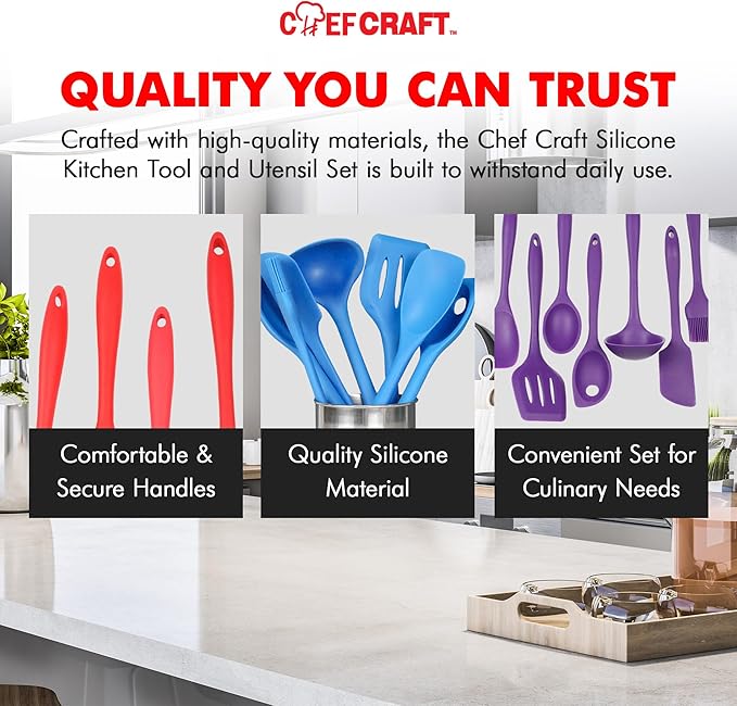 Chef Craft Premium Silicone Kitchen Tool and Utensil Set, 11 Piece, Purple - Image 6