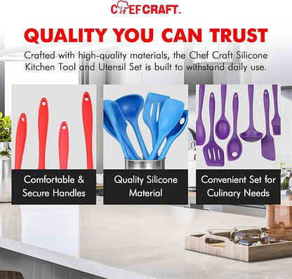 Chef Craft Premium Silicone Kitchen Tool and Utensil Set, 11 Piece, Purple - Image 6