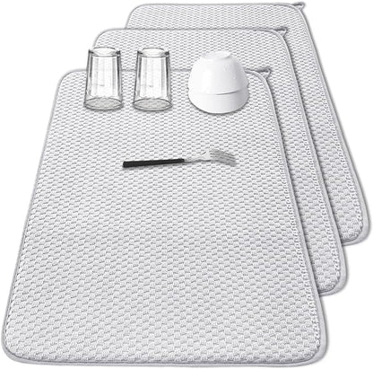 3 Pcs XXL Dish Drying Mat,Absorbent Microfiber Dishes Drainer Mats,Large Size 24×17" Pads for Kitchen Counter,Coffee,Rack,Under Sink,Light Gray by Meirrnyyu