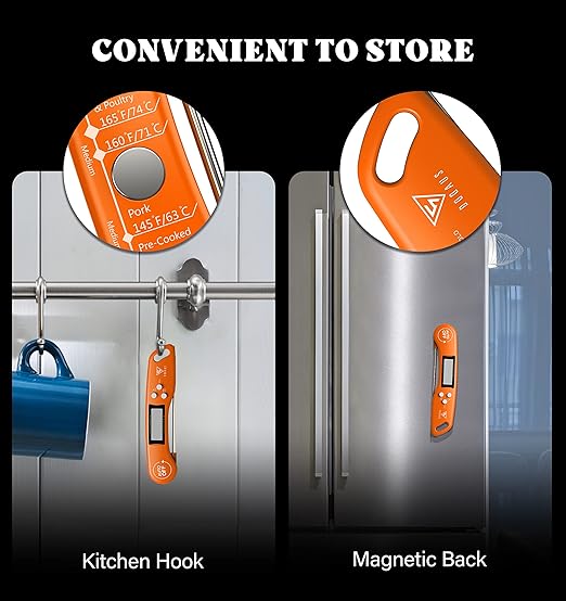 DOQAUS Digital Meat Thermometer, Instant Read Food Thermometer for Cooking with Backlit & Auto-Rotating Display, 4.6” Probe for Grilling, Baking, and Perfect BBQ - Orange - Image 8