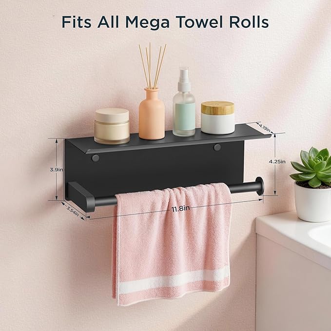 FORIOUS Paper Towel Holder with Shelf, SUS304 Stainless Steel Paper Towel Holder with Storage Shelf, Wall Mount Screw Paper Roll Organizer Commercial Paper Hand Towel Dispensers, Mattle Black - Image 6