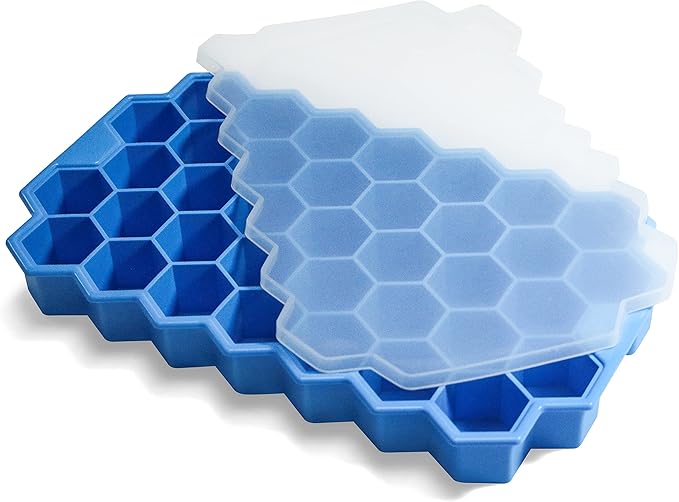Ice Cube Trays for Freezer with Lid-37 Grid Silicone for Small Ice Cube Molds,Easy-Release Reusable in Organizer Bins or Ice Bucket for Cocktail bar or Iced Coffee Cup by BIDFUL