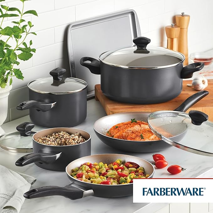 Farberware Dishwasher Safe Nonstick Cookware Pots and Pans Set, 15 Piece, Pewter - Image 14