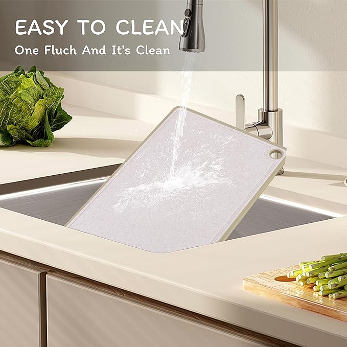 Cutting Board for Kitchen, Wheat Straw Fiber Cutting Board, Dish Washer Safe, w/Juice Grooves for Meat, Veggies,Easy Grip Handle, Non-slip Surface,Eco-friendly,Serveware Accessories(11.8‘x7.9‘)