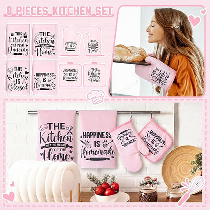 Leinuosen 8 Pcs Kitchen Towels and Oven Mitts Sets Pot Holders Dishcloths Set Kitchen Decorative Accessories Absorbent Potholders Heat Resistant for Chef Baking Cooking - Image 2
