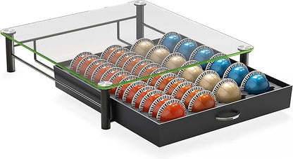 DecoBrothers Crystal Tempered Glass Vertuo Pod Holder Drawer, 24 Large or 48 Small Nespresso Capsule Organizer - Image 7