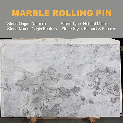 Koville African Natural Marble Rolling Pin, Non-Stick Polished Dough Roller, Pasta, Dumpling, Fondant, Pie Crust, Bread, Pizza Dough, Kitchen Baking Pastry Tools with Mat/Scraper(Grigio Fantasy) - Image 2