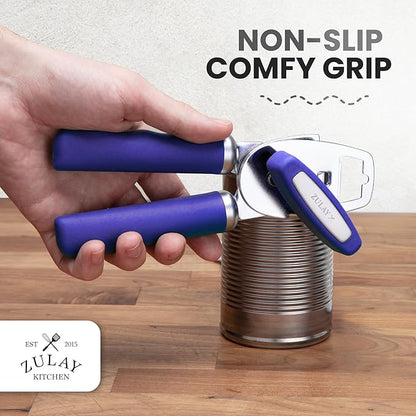 Zulay Kitchen Heavy Duty Stainless Steel Can Opener Manual with Bottle Opener - Rust Proof Manual Can Opener With Turn Knob & Comfy Soft Grip Handles - Purple - Image 5