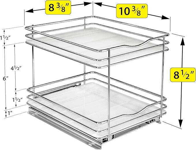 LYNK PROFESSIONAL® Pull Out Spice Organization for Cabinets - 8-3/8 inch Wide – Spice Rack for Inside Cabinets, Slide Out Spice Rack Organizer for cabinet – Pull Out Spice Rack, Sliding 2 Tier Chrome - Image 5