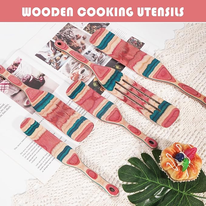 MYRAINBOW A5-3 Spurtle Set, Wooden Utensils for Cooking, Kitchen Utensils Set, Pakkawood Kitchen Cooking Utensils Set, Apartment Essentials Wood Serving Spatula spoon, Home & kitchen Gift - Image 6