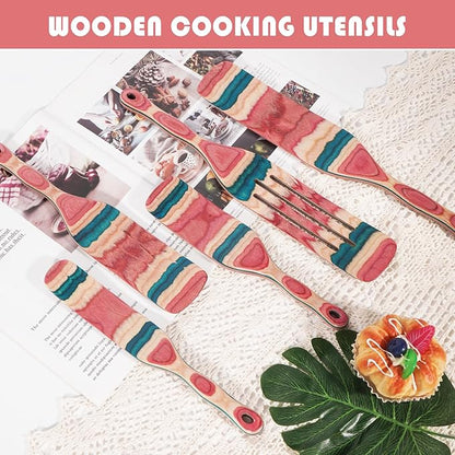 MYRAINBOW A5-3 Spurtle Set, Wooden Utensils for Cooking, Kitchen Utensils Set, Pakkawood Kitchen Cooking Utensils Set, Apartment Essentials Wood Serving Spatula spoon, Home & kitchen Gift - Image 6