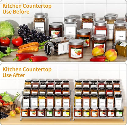 BOIVSHI 4 Tier Spice Rack Organizer for Cabinet, Spice Rack Organizer, Depth Adjustable Spice Organizer for Cabinet, Countertop, Cupboard, Pantry, Seasoning Shelf, Metal, Gray (2 Pack) - Image 3