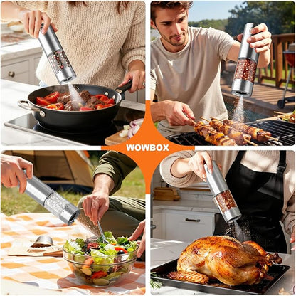 WOWBOX Electric Salt and Pepper Grinder Set 2 PCS, Stainless Steel Automatic Coarseness, Rechargeable Salt and Pepper Shakers, 95 L Large Capacity Multifunctional Pepper Mill, for Kitchen - Image 7