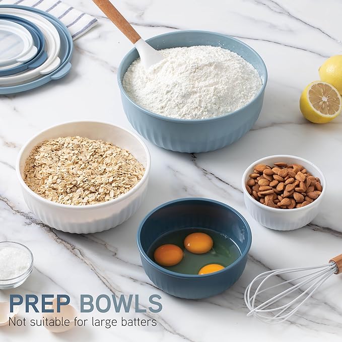 COOK WITH COLOR Prep Bowls with Lids- Wide and Deep Nesting Plastic Small Mixing Bowl Set with Lids, 8 Piece Set - Wide Bowls, Blue/Grey - Image 5