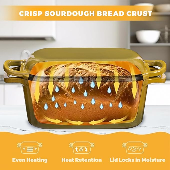 4.6 Quart Dutch Oven for Bread Baking, Combo Oval Enameled Cast Iron Bread Pan with Lid, Sourdough Bread Dutch Oven for a Crispy Crust, Olive - Image 4