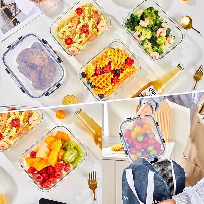 Liuruiyu 8 Pack 36OZ Glass Food Storage Containers with Lids, Meal Prep Containers, Airtight Bento Boxes with Leak Proof Locking for Microwave, Oven, Freezer and Dishwasher, BPA Free - Image 7